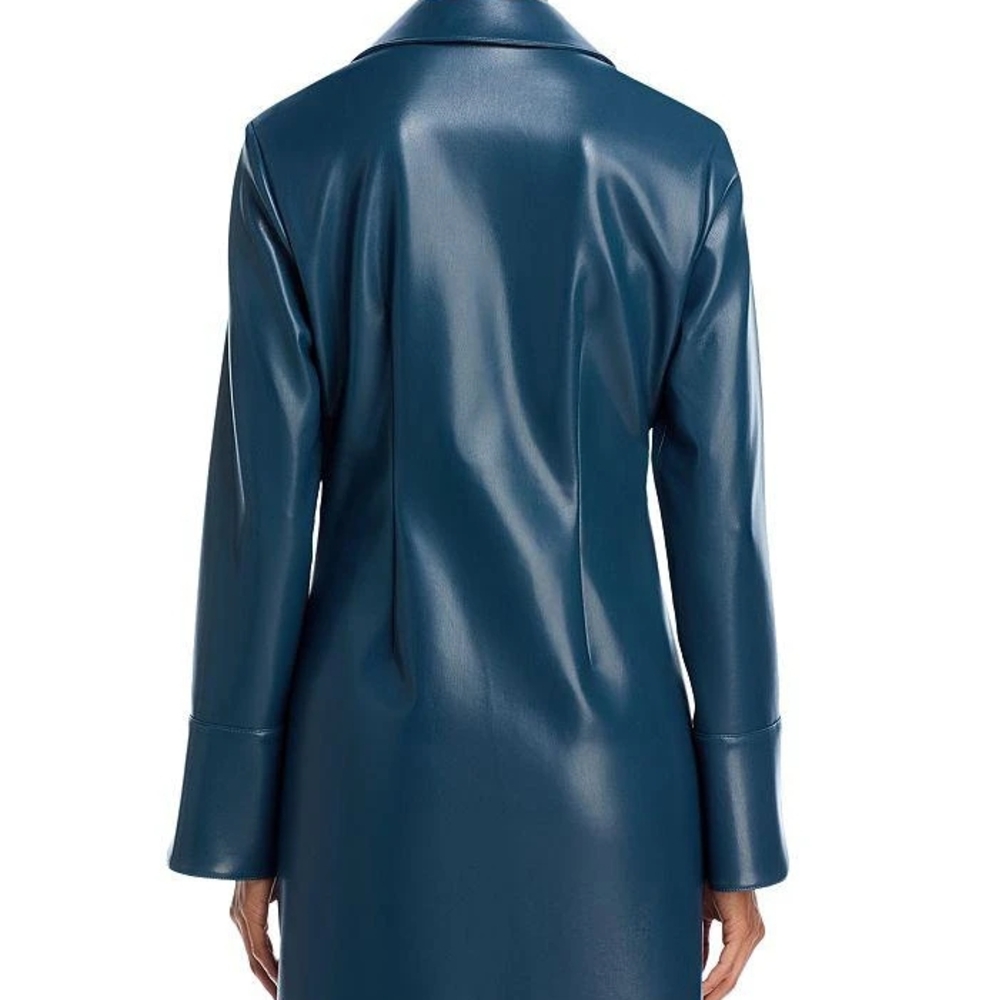 Cinq à Sept Mckenna Faux Leather Mini Dress – Blue, Size 0 | Chic Twist-Front - Picture 7 of 10